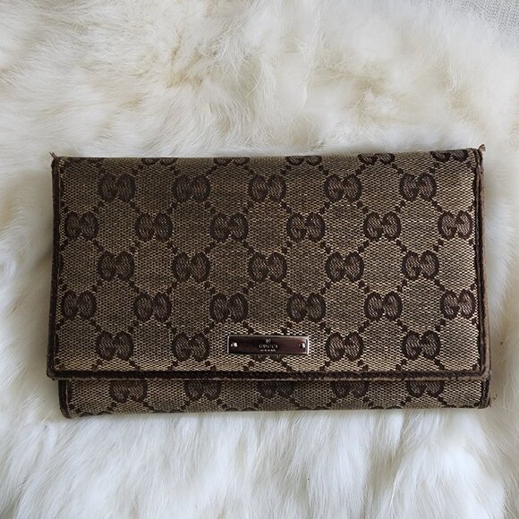 GUCCI GG Canvas Bi Fold Long Wallet Brown 7" x 4" - Picture 1 of 7